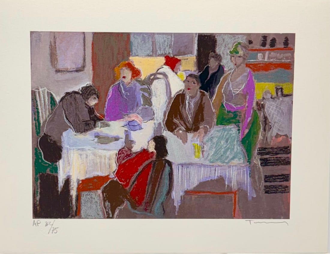 Itzchak Tarkay - Tavern at Dusk: Artist: Itzchak Tarkay Title: Tavern at Dusk Year: c. 1995 Dimensions: 11 3/4 x 15 1/2 in. Edition: From the AP edition of 75, aside from the limited edition Medium: Offset lithograph with serigraphy