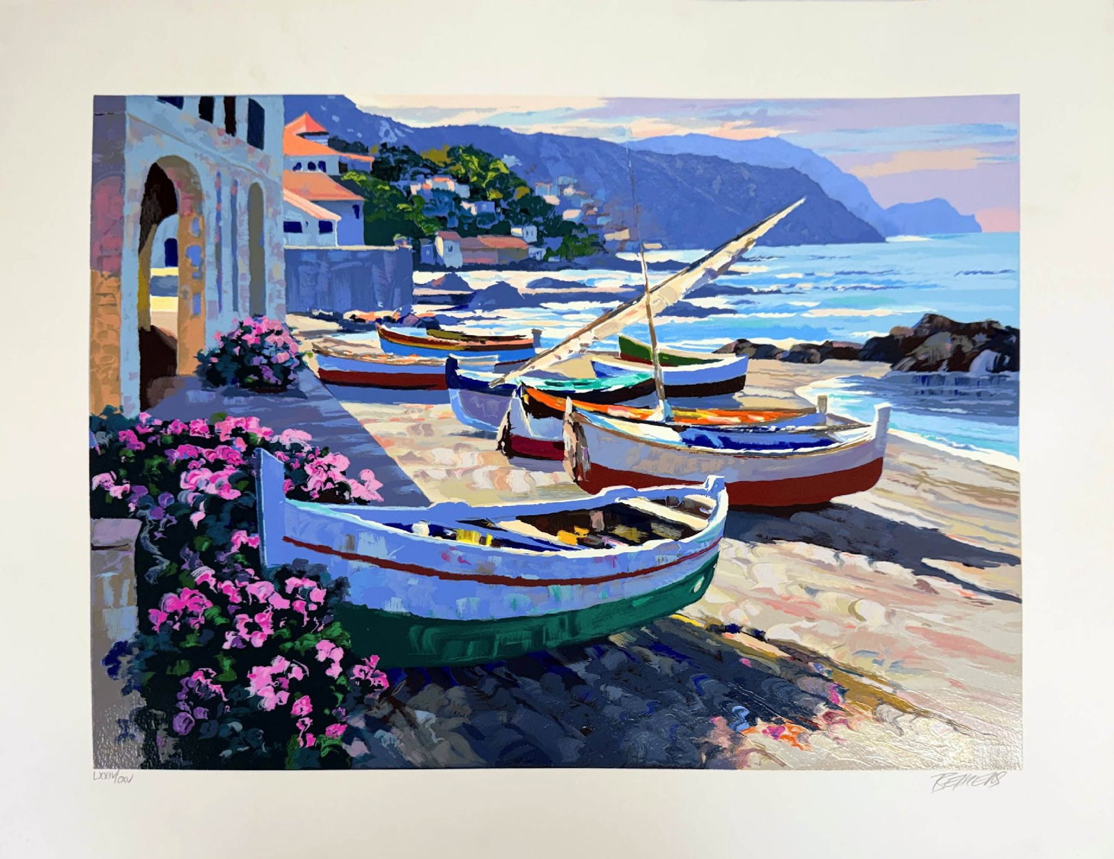 Howard Behrens - Daybreak at Llafranc: Artist: Howard Behrens Title: Daybreak at Llafranc Year: 1999 Dimensions: 18 x 24 1/4 in. Edition: From the rare limited edition of 115 Medium: Original serigra
