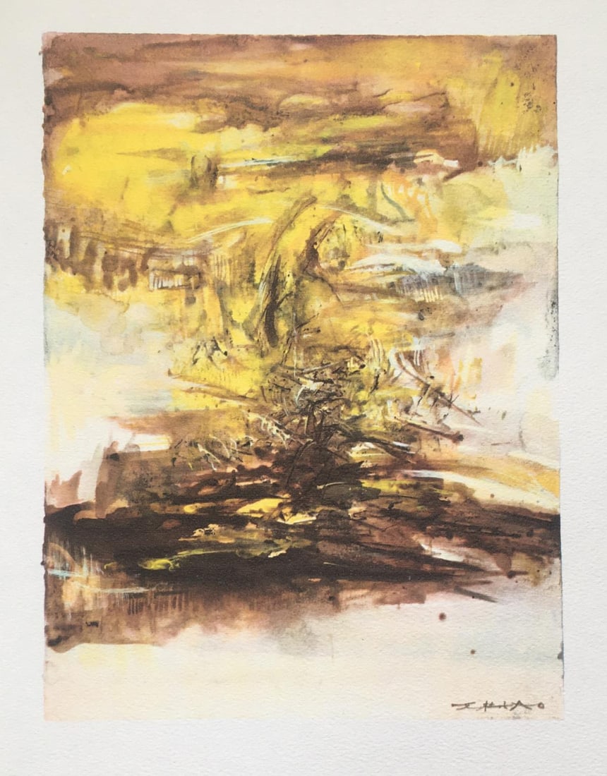 Zao Wou-Ki - Untitled Unpublished Watercolor I: Artist: Zao Wou-Ki Title: Untitled Unpublished Watercolor I Year: 1966 Dimensions: 9 3/4in. by 8 1/2in. Edition: From the Rare Limited Edition Publisher: Le Club Francais du Livre Paris Suite: