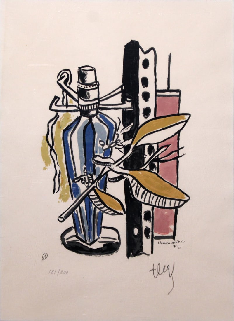Fernand Leger - La Bouteille Blue: Artist: Fernand Leger Title: La Bouteille Blue Year: 1955 Dimensions: 12in. by 16in. Edition: From the rare limited edition of 200 Medium: Orignal serigraph on paper Condition: Excellent Signature