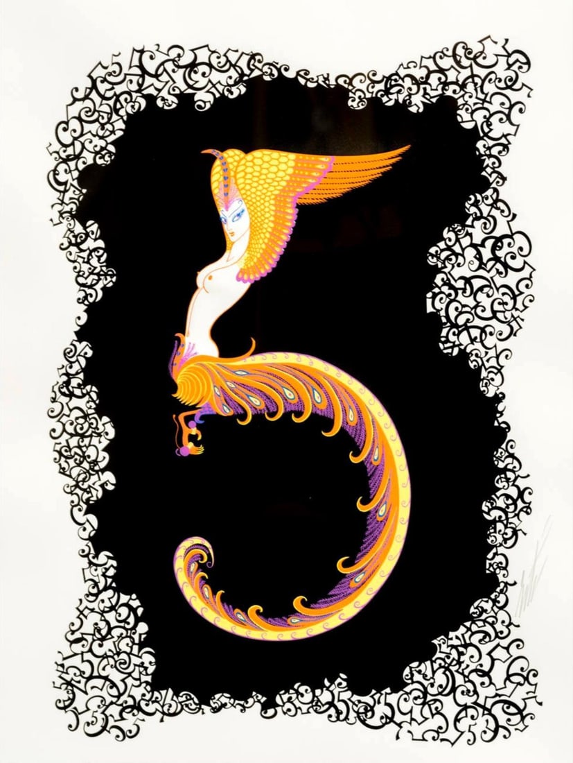 Erte - Number 5: Artist: Erte Title: Number 5 Year: 1976 Dimensions: 25.5in. by 18.75in. Edition: From the limited EA edition Publisher: Atelier Gourdon Atelier Arcay Paris; American Atelier New York Suite: The