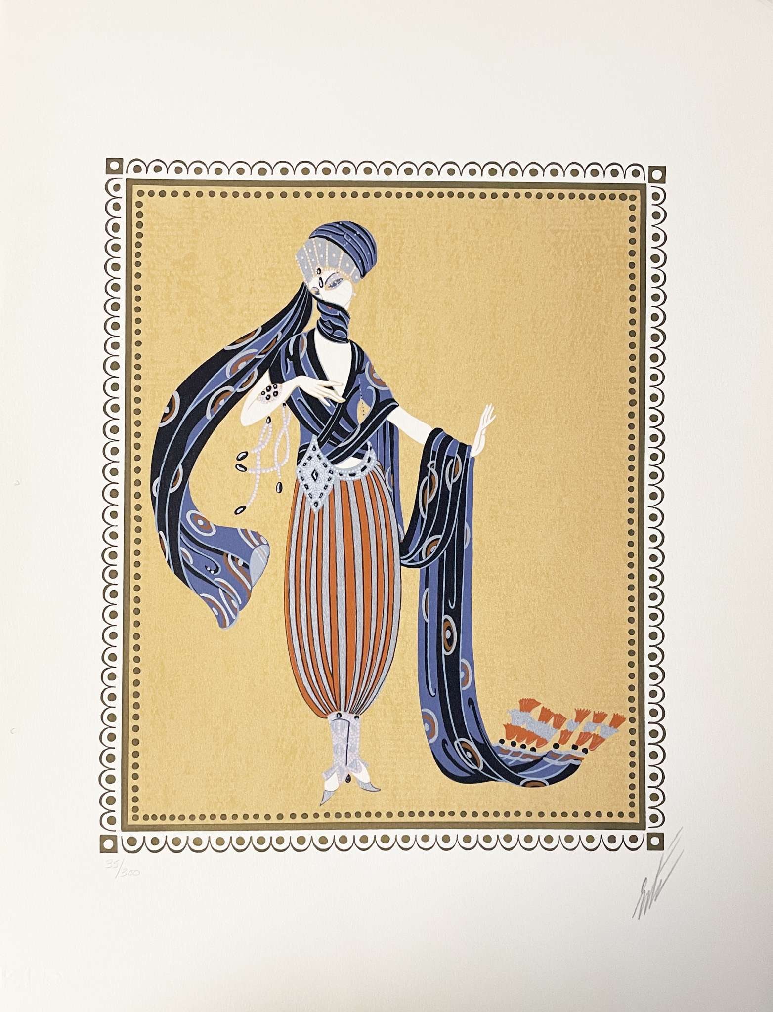 Erte - Calyph's Concubine: Artist: Erte Title: Calyph's Concubine Year: 1982 Dimensions: 15 1/4 x 20 3/4 in. Edition: From the rare limited edition of 300 Suite: Scheherezade Medium: Original Lithograph in colors on paper
