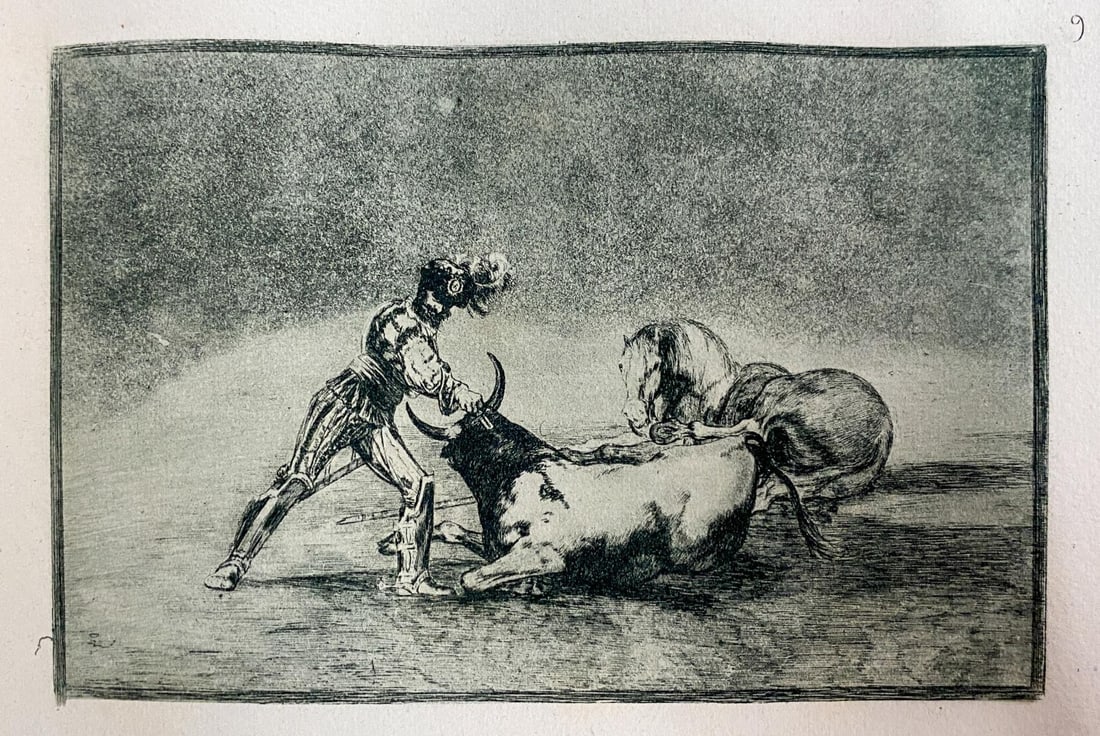 Francisco Goya- La Tauromaquia 9: Artist: Francisco Goya Title: La Tauromaquia 9 Year: 1944 Dimensions: 9.5in. by 6.75in. Edition: From the Rare Limited Edition of 500 Publisher: Editorial V