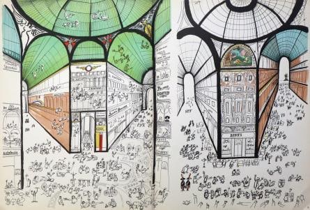 Saul Steinberg - The Grand Station: Artist: Saul Steinberg Title: The Grand Station Year: 1953 Dimensions: 22in. by 15in. Edition: From the rare limited artist edition Suite: Derriere Le Miroir 53-54 Medium: Original Lithograph on