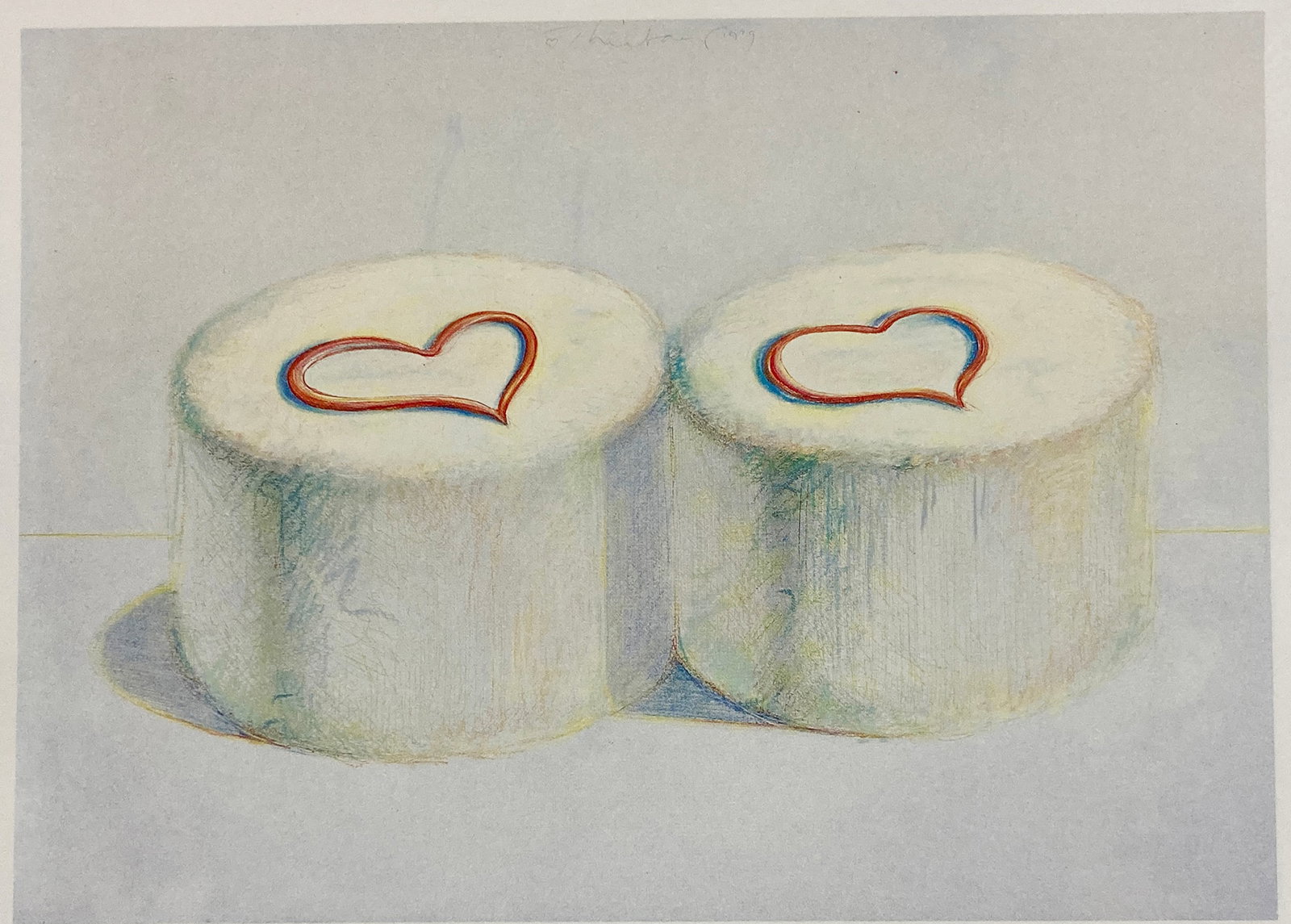 Wayne Thiebaud - Two Cakes: Artist: Wayne Thiebaud Title: Two Cakes Year: 1991 Dimensions: 9in. by 10.5in. Page Size Edition:From the Limited Edition Printed in 1991 plus Artist Proofs Publisher: Chronicle Medium: Offset