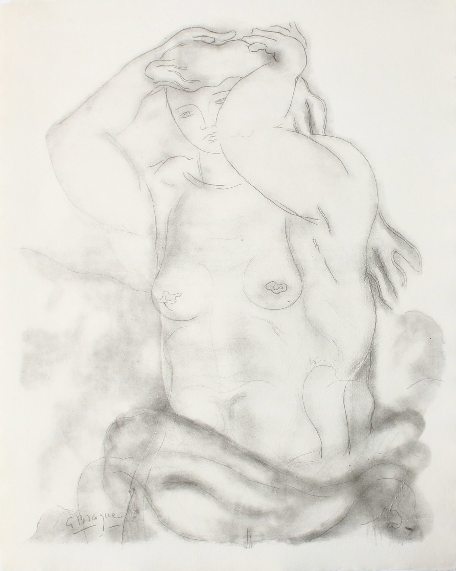Georges Braque - Nu aux Bras Leves: Artist: Georges Braque Title: Nu aux Bras Leves Year: 1957 Dimensions: 15 3/4 x 19 1/4 in. Edition: From the Rare Limited Edition of 300 Publisher: Au Vent d'Arles, Paris Suite: Espace Portfolio