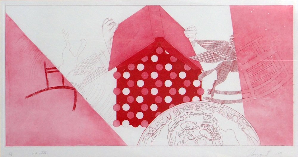 James Rosenquist "Tin Roof (2nd State)" etching: Artist: James Rosenquist Title: Tin Roof (2nd State) Medium: Original color etching and aquatint Year: 1978 Size: 24 1/2" x 40" Edition: From the limited edition of 78