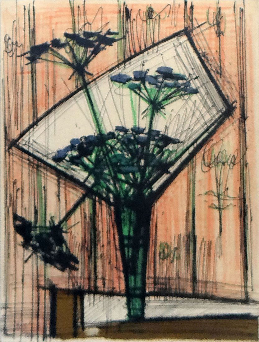 Bernard Buffet "Bouquet d'Ombrelles": Artist: Bernard Buffet Title: Bouquet d'Ombrelles Suite: Souvenirs et Portraits d'Artistes Medium: Original lithograph in colors on paper Size: 17 1/2" x 13 1/2" Edition: F