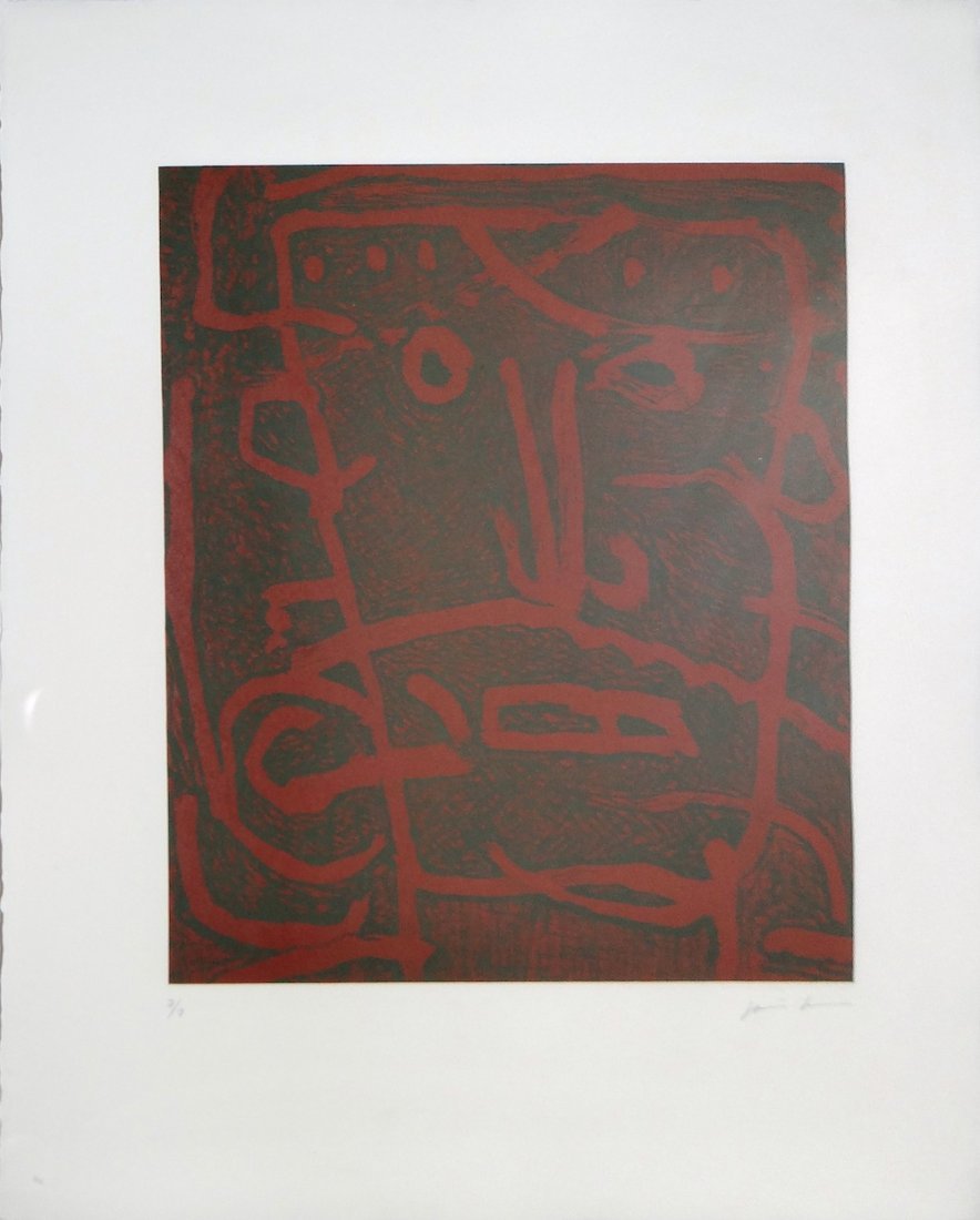 James Brown "Face" woodcut: Artist: James Brown Title: Untitled (Face) Medium: Original woodcut in colors Size: 26 1/2" x 22 1/4" Edition: 7 from the limited edition of 7 Signature: Hand signed in pen