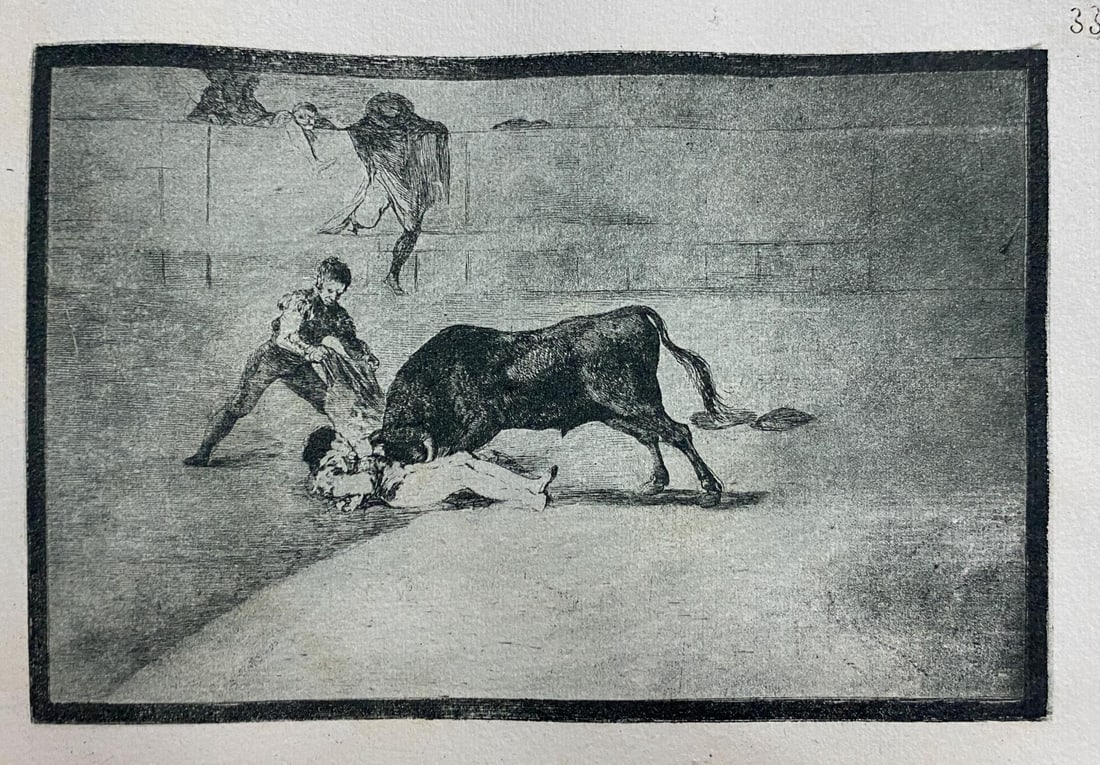 Francisco Goya - La Tauromaquia 33: Artist: Francisco Goya Title: La Tauromaquia 33 Year: 1944 Dimensions: 9.5in. by 6.75in. Edition: From the Rare Limited Edition of 500 Publisher: Editorial
