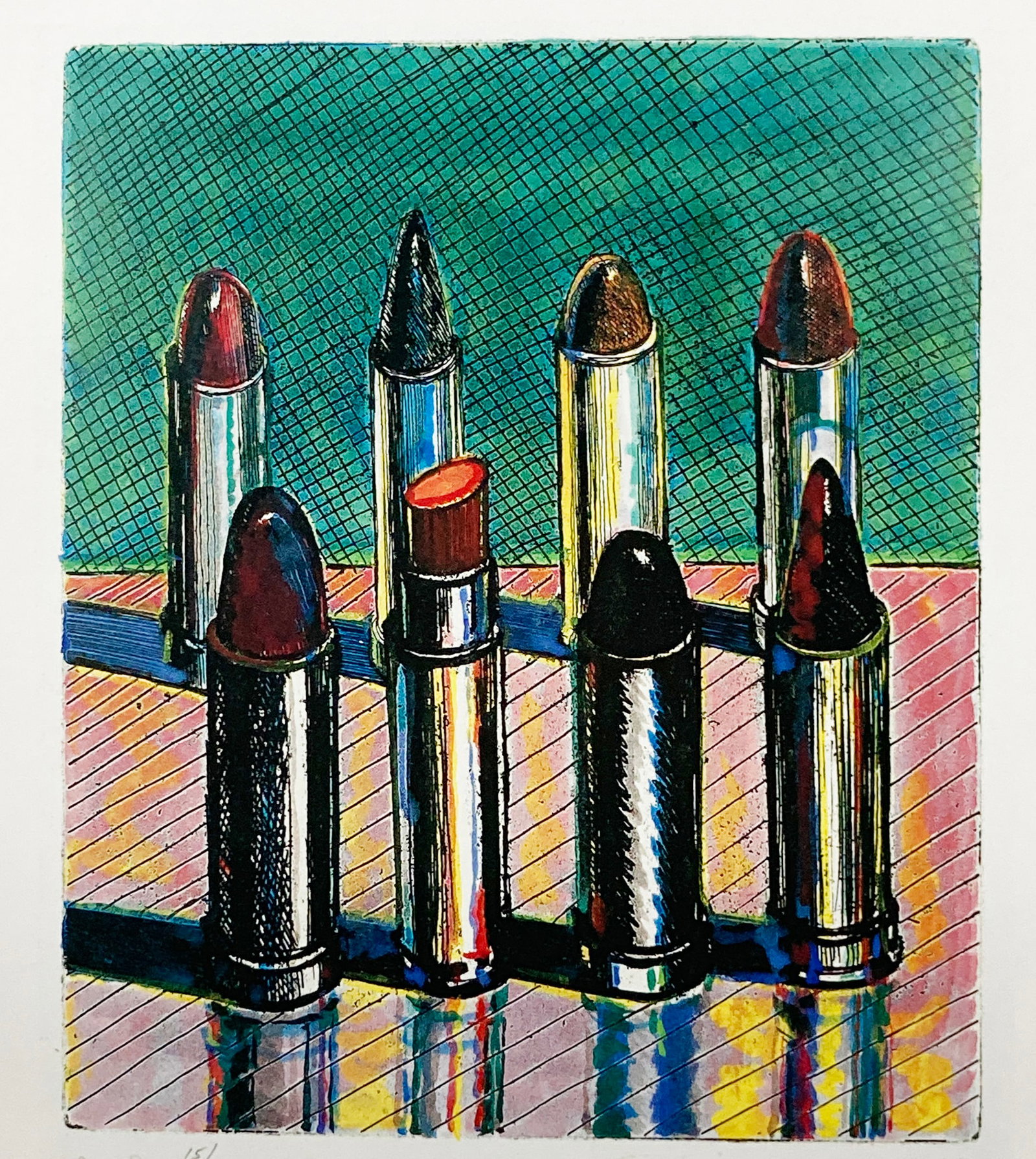 Wayne Thiebaud - Eight Lipsticks: Artist: Wayne Thiebaud Title: Eight Lipsticks Year: 1991 Dimensions: 9in. by 10.5in. Sheet Size Edition:From the Limited Edition Publisher: Chronicle