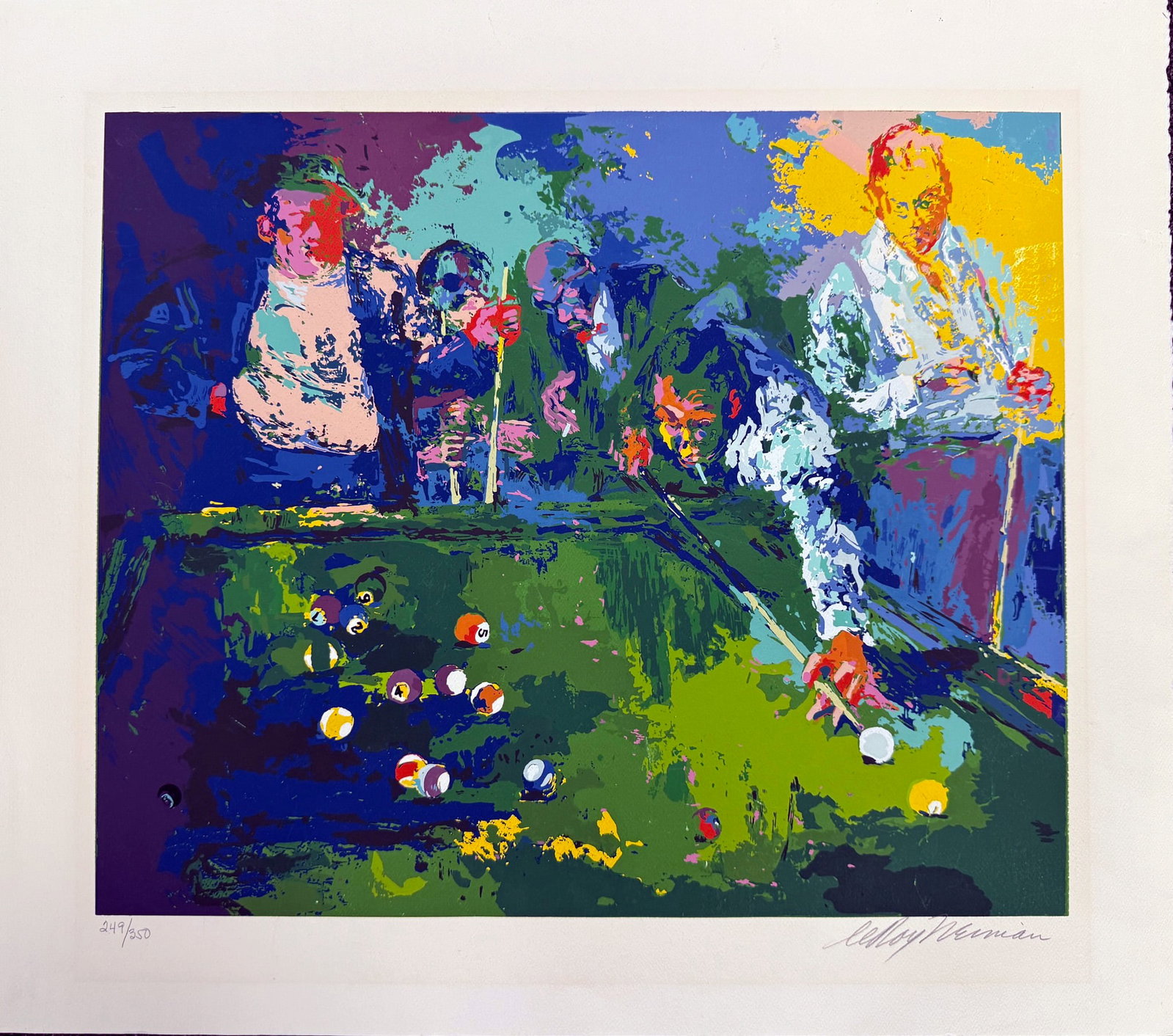 LeRoy Neiman - Pool Room: Artist: LeRoy Neiman Title: Pool Room Year: 1971 Dimensions: 22 1/2 x 26 in. Edition: Numbered 249 from the edition of 250 Medium: Color serigraph Condition: Excellent Signature Details: Hand signed