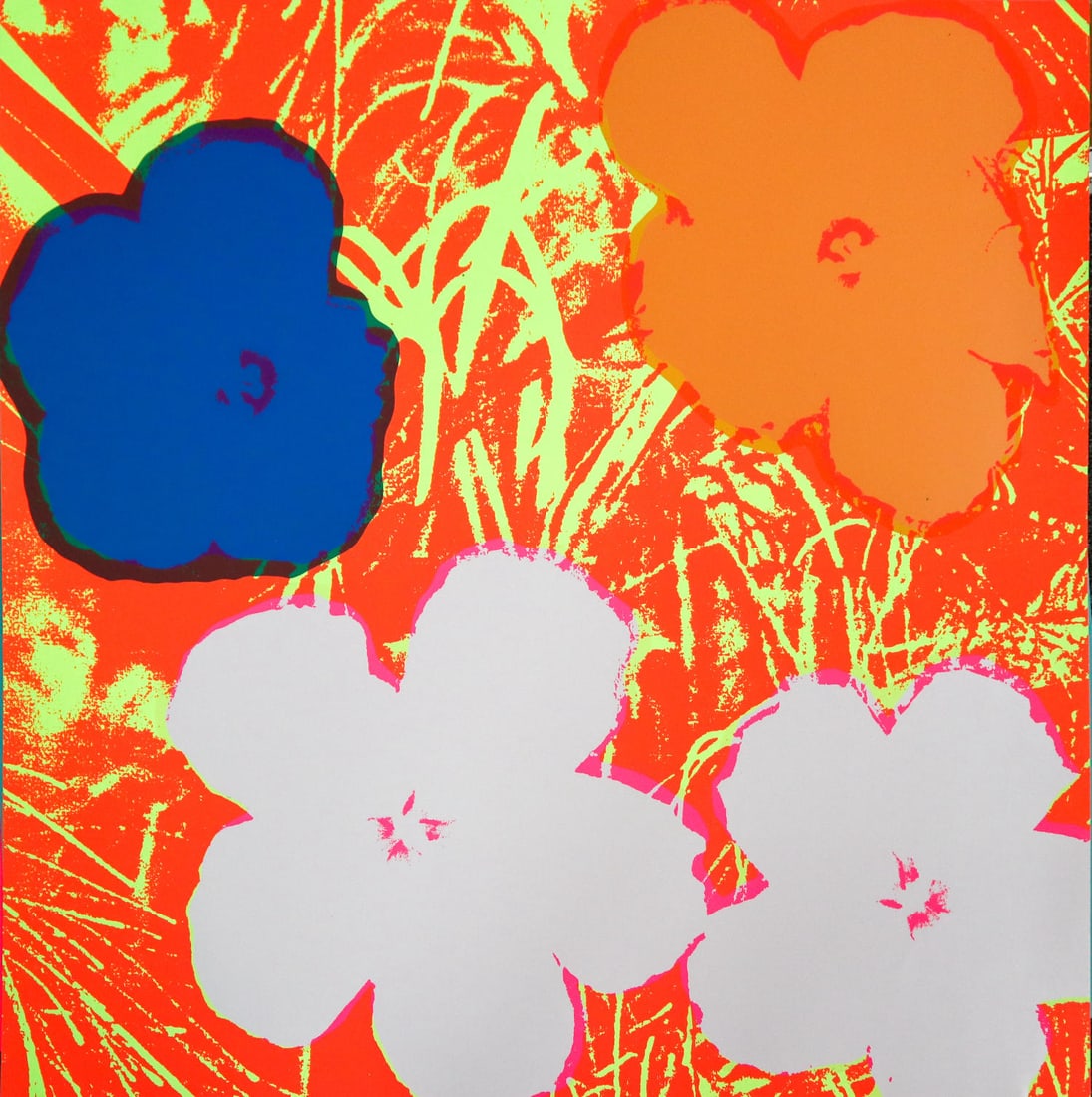 Andy Warhol After - Flowers: Artist: Andy Warhol After Title: Flowers Dimensions: 35.3in. by 35.3in. Edition: From the limited edition Publisher: Sunday B Morning Medium: Screenprint on mus