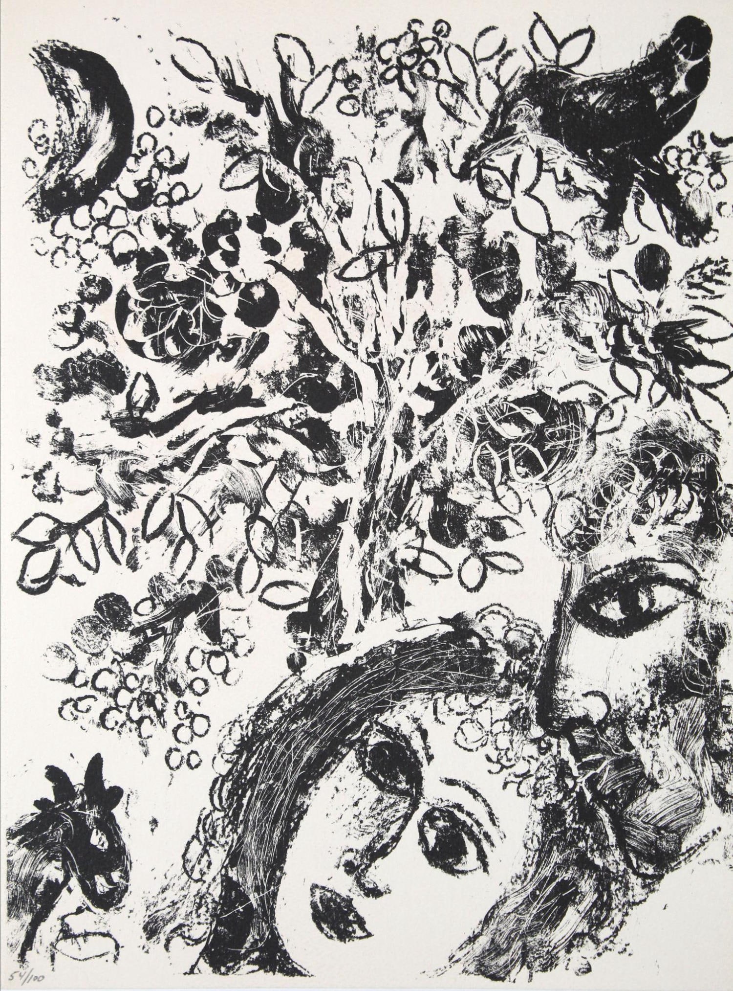 Marc Chagall - Couple Beside Tree: Artist: Marc Chagall Title: Couple Beside Tree Year: 1960 Dimensions: 12.5in. by 9.5in. Edition: From the rare limited edition of 100 Publisher: Andre Sauret Monte Carlo Suite: The Lithographs of