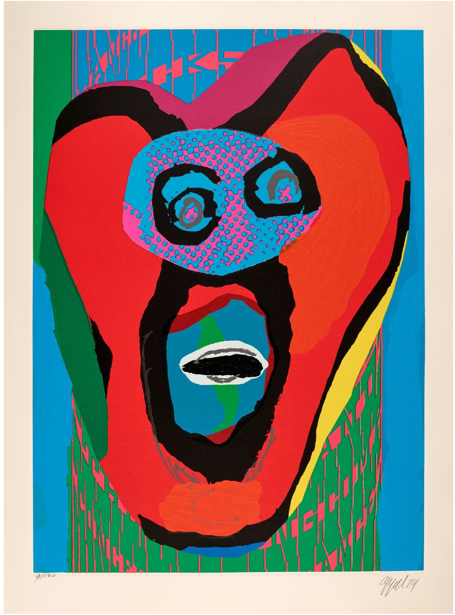 Karel Appel - The Falling Face: Artist: Karel Appel Title: The Falling Face Year: 1979 Dimensions: 35 x 25 3/4 in. Edition: 9 from the limited edition of 130 Publisher: Editions Canada, London Suite: Bedized Pudding Canadian
