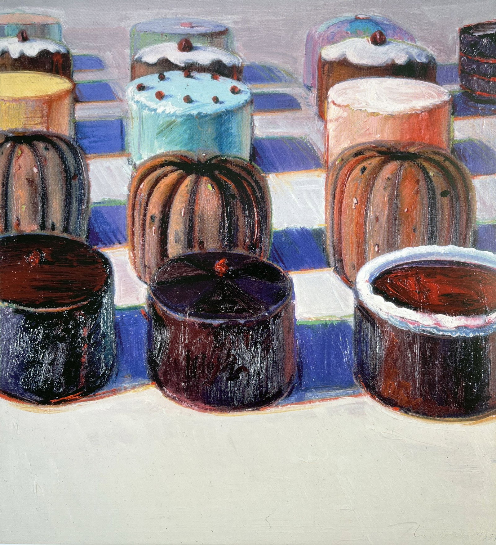 Wayne Thiebaud - Tiny Cakes: Artist: Wayne Thiebaud Title: Tiny Cakes Year: 2019 Dimensions: 8 1/2 x 9 1/2 in. Edition: Colored Offset Lithograph Medium: Offset Lithograph on gloss text paper Condition: Excellent Comes with