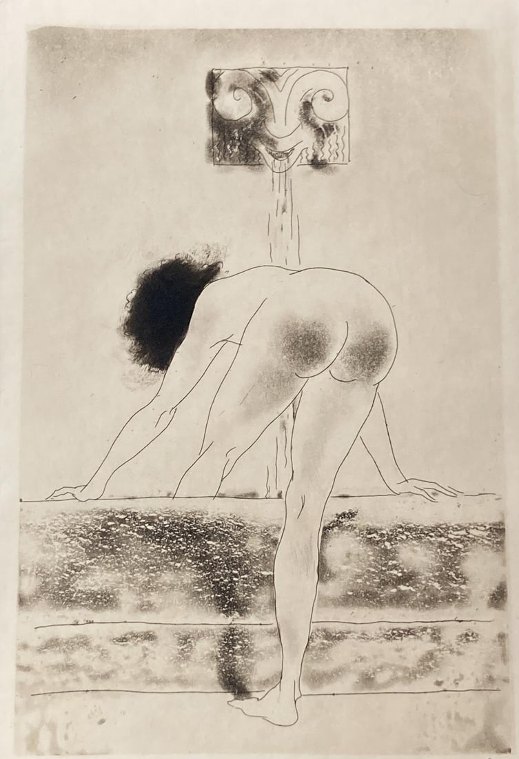 Louis Icart - Bathing: Artist: Louis Icart Title: Bathing Year: c. 1943 Dimensions: 8.25in. by 11.25in. Edition: From the rare limited edition Publisher: Le Vasseur et Cie. Paris. Suite: Chrysis Medium: Original Etching