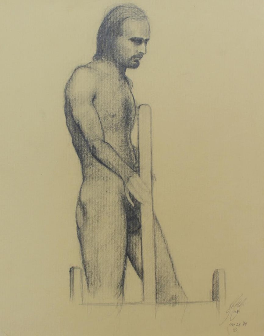 Bo Bartlett - Untitled Figure Study VIII: Artist: Bo Bartlett Title: Untitled Figure Study VIII Year: 1974 Dimensions: 9 3/4in. by 12 3/4in. Edition: original work Medium: drawing on paper Condition: Excellent Signature Details: Signed and