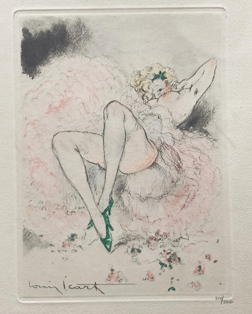 Louis Icart - Original Etching from Felicia ou Mes: Artist: Louis Icart Title: Original Etching from Felicia ou Mes Fredaines Year: 1947 Dimensions: 9in. by 11in. Edition: From the limited edition of 500 Suite: Felicia ou Mes Fredaines Medium: