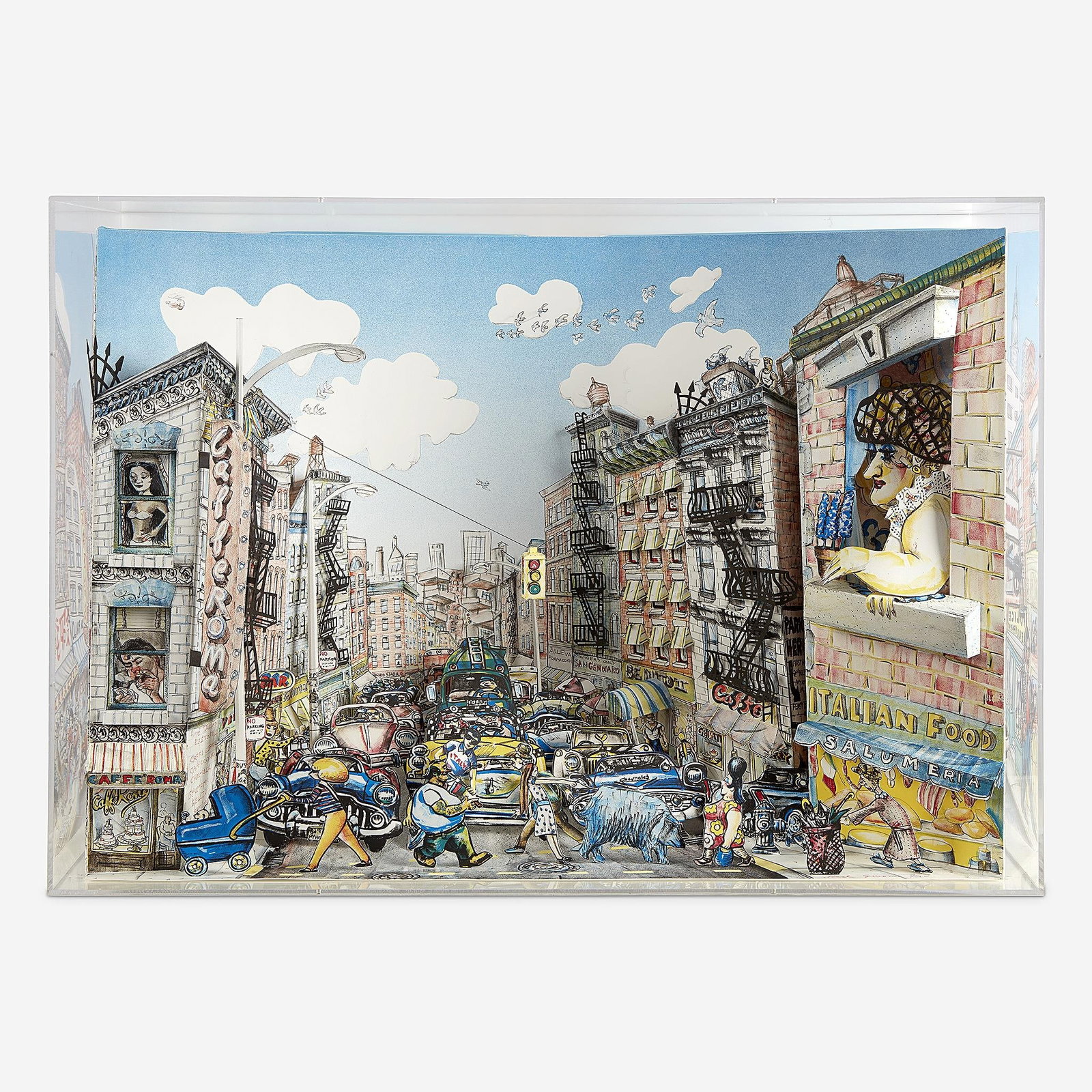 Red Grooms - Little Italy: Artist: Red Grooms Title: Little Italy Year: 1989 Dimensions: 27in. by 38 1/2in. Edition: From the Rare Limited Edition of 90 Publisher: Red Grooms and Shark's