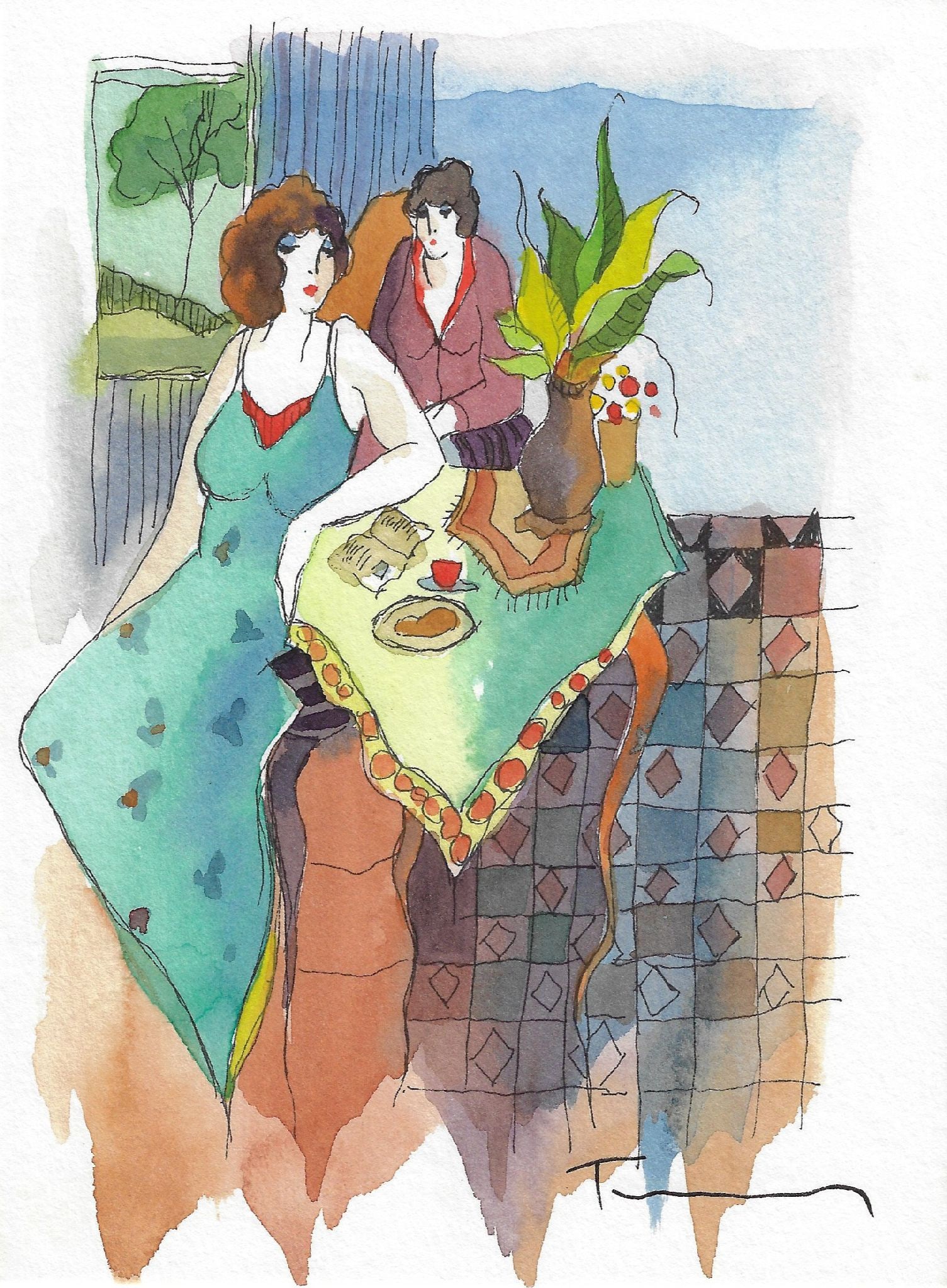 Itzchak Tarkay - Untitled: Artist: Itzchak Tarkay Title: Untitled Dimensions: 7 1/2 x 5 1/2 in. Edition: Original work of art Medium: Mixed media with watercolor on wove paper Condition: Excellent Signature Details: Signed in