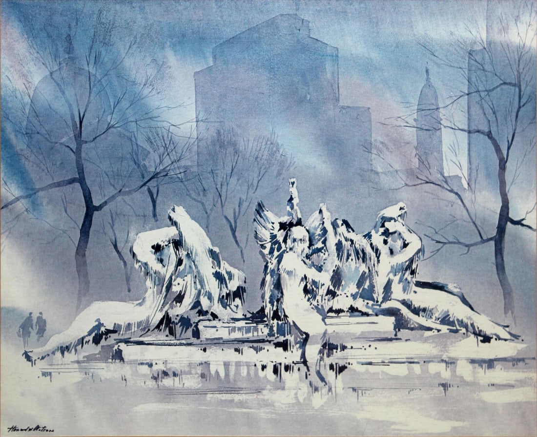 Howard Watson - Swann Memorial Fountain: Artist: Howard Watson Title: Swann Memorial Fountain Dimensions: 18 1/2in. by 22 1/2in. Edition: From the rare limited edition Medium: Original lithograph on paper