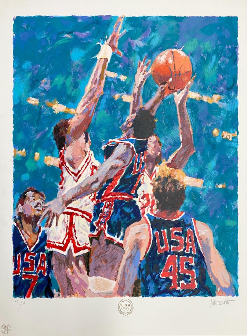 Aldo Luongo - Team USA: Artist: Aldo Luongo Title: Team USA Dimensions: 31.5in. by 43in. Edition: 1 From the rare HC edition of 15 Medium: Original serigraph on paper Condition: Excell