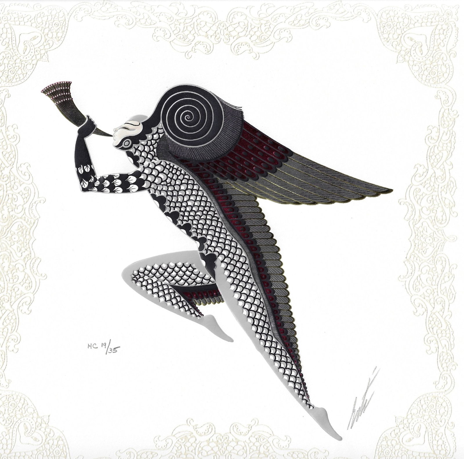 Erte - Zephyr II (Red): Artist: Erte Title: Zephyr II (Red) Year: 1985 Dimensions: 12 x 12 in. Edition: from the limited HC edition of 35, aside from the edition of 300 Publisher: Chalk & Vermilion Fine Arts, Ltd. Suite: