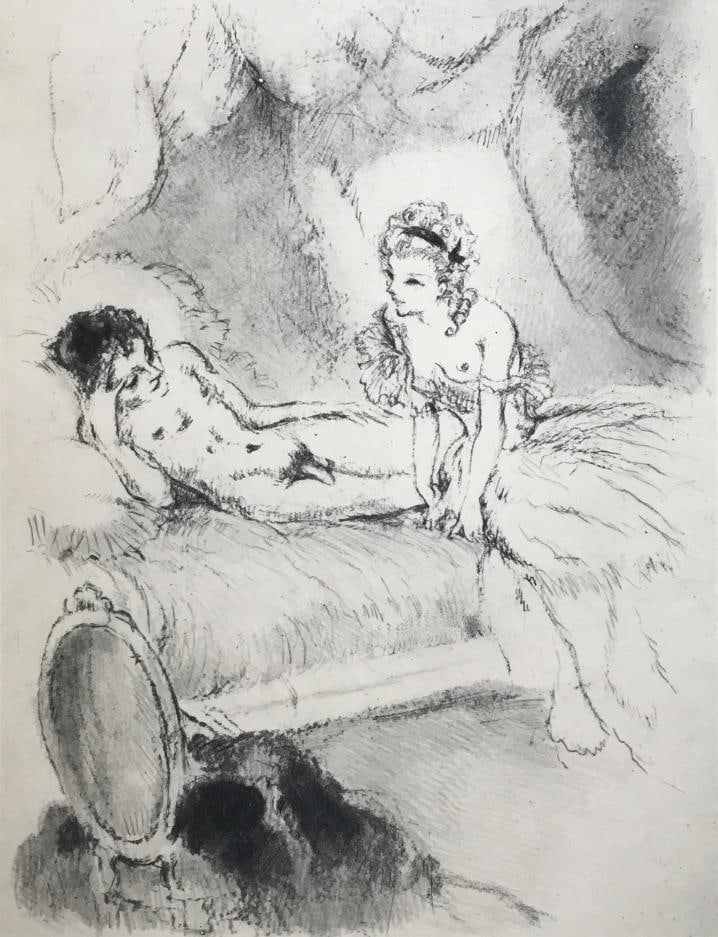 Louis Icart - The Whole Package: Artist: Louis Icart Title: The Whole Package Year: 1947 Dimensions: 11in. by 8.5in. Edition: From the rare limited edition of 500 Publisher: Georges Guillot Editeur: Paris Suite: Felecia ou Mes