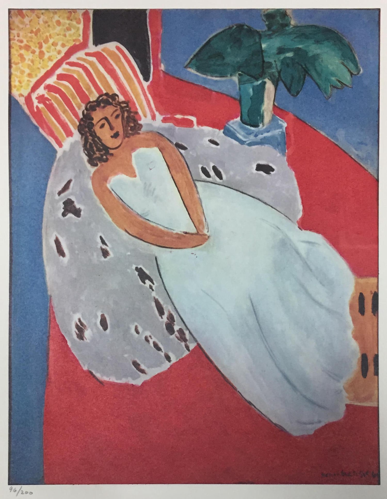 Henri Matisse - Young Woman in White on a Red (After): Artist: Henri Matisse Title: Young Woman in White on a Red Background Year: 1958 Dimensions: 15 3/4in. by 11 3/4in. Edition: From the Rare Limited Edition of 200 Pu