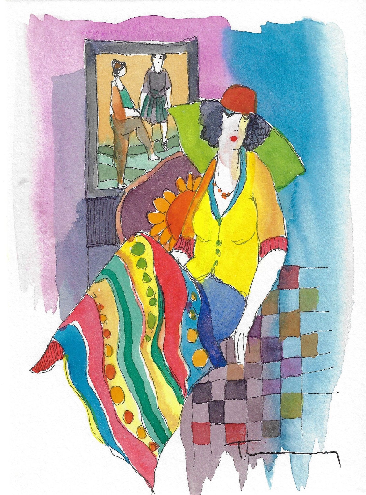 Itzchak Tarkay - Untitled: Artist: Itzchak Tarkay Title: Untitled Dimensions: 9 1/2 x 7 1/2 in. Edition: Original work of art Medium: Mixed media with watercolor on wove paper Condition: