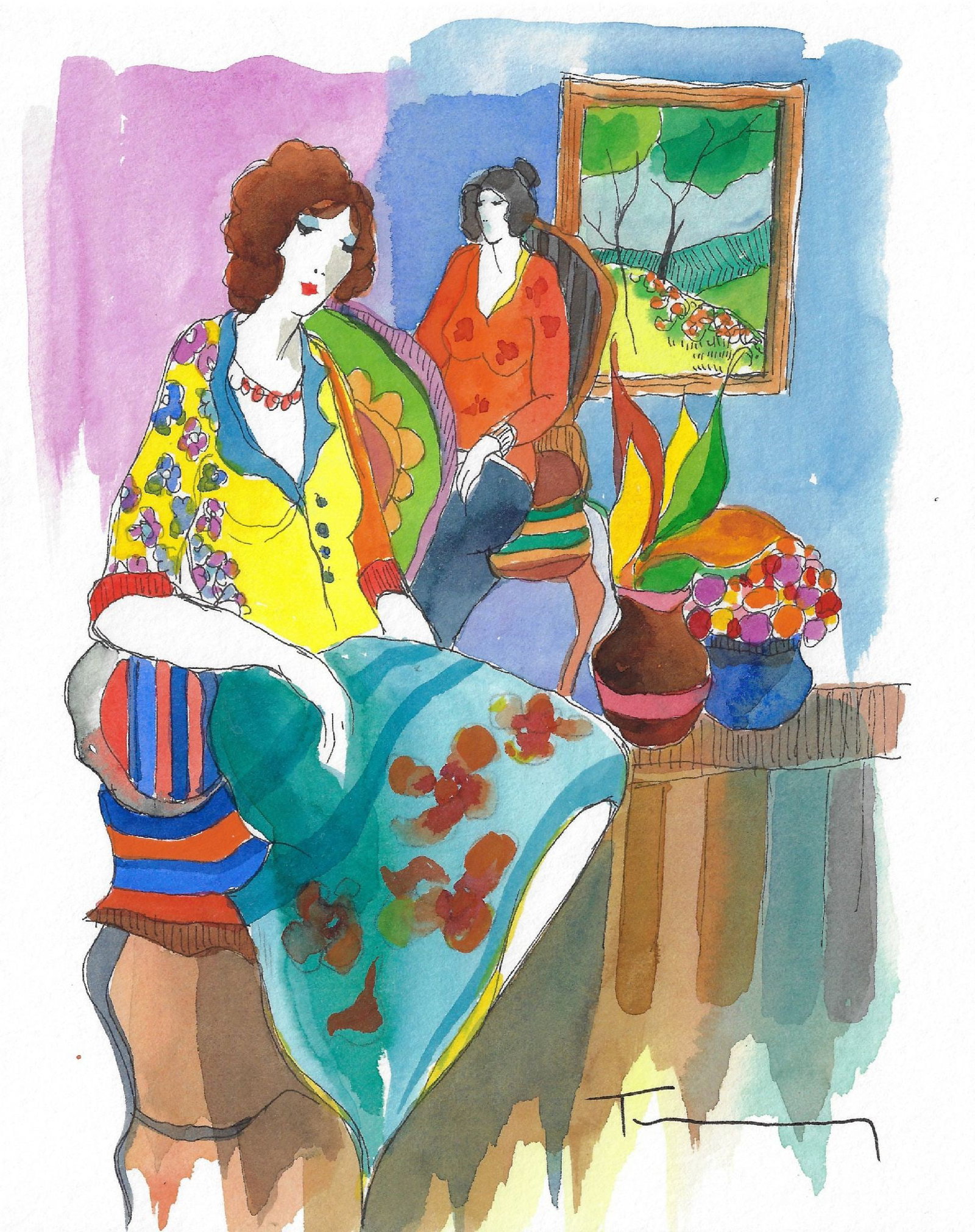 Itzchak Tarkay - Untitled: Artist: Itzchak Tarkay Title: Untitled Dimensions: 7 1/2 x 5 1/2 in. Edition: Original work of art Medium: Mixed media with watercolor on wove paper Condition: