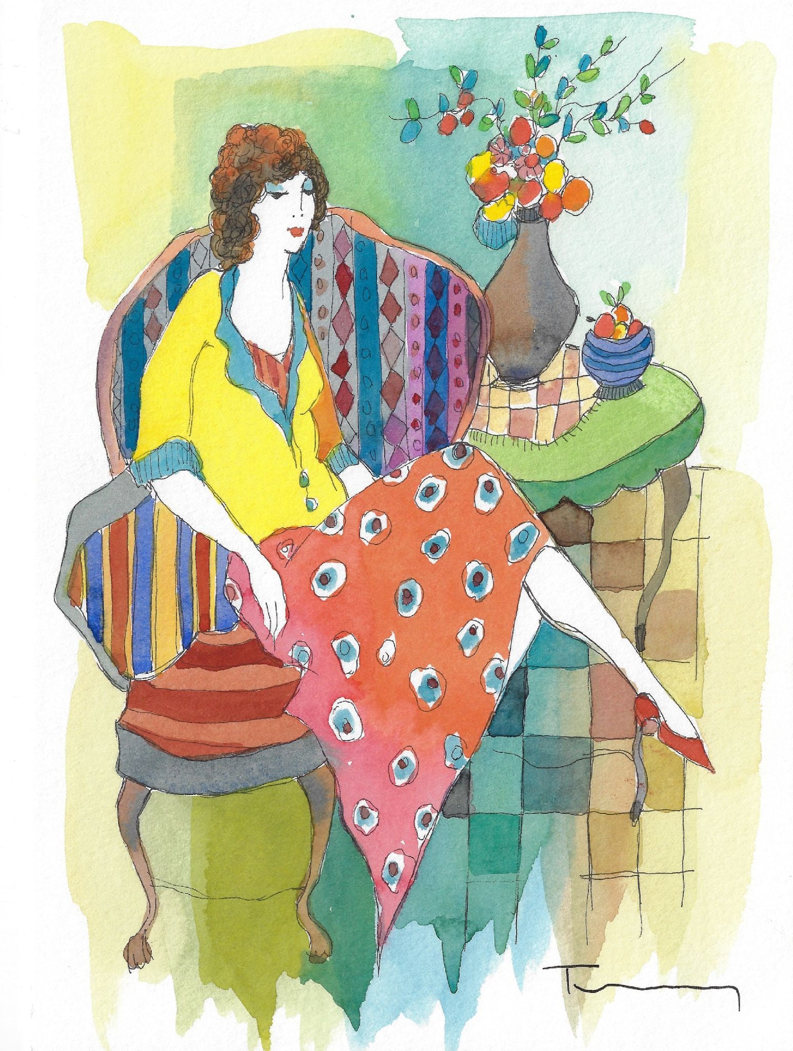 Itzchak Tarkay - Untitled: Artist: Itzchak Tarkay Title: Untitled Dimensions: 10 7/8 x 7 7/8 in. Edition: Original work of art Medium: Mixed media with watercolor on wove paper Condition: