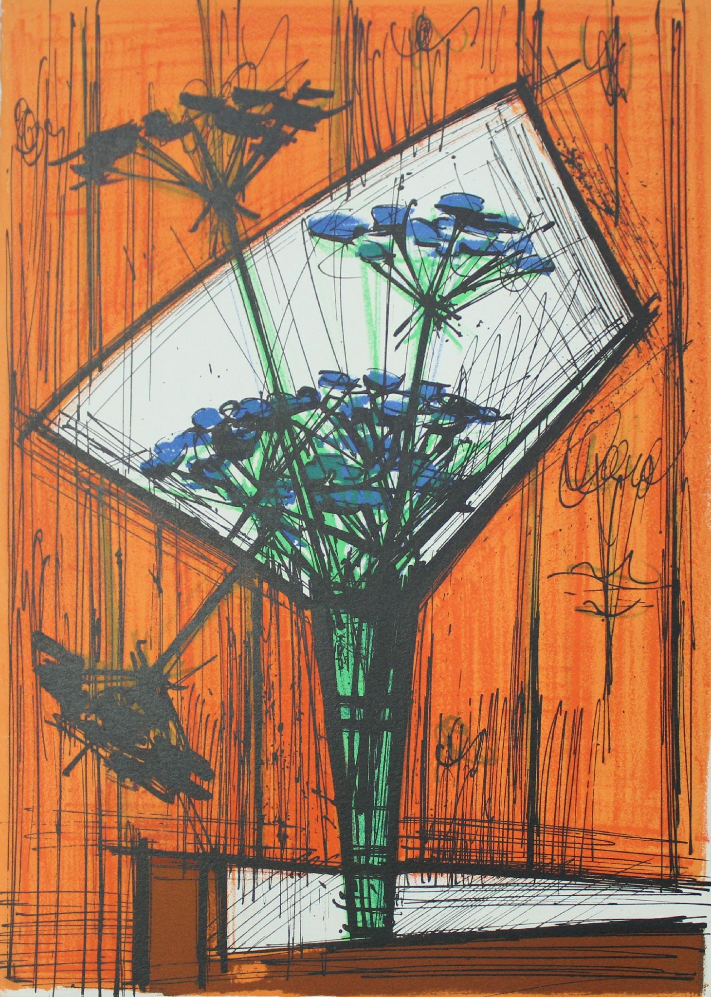 Bernard Buffet - Les Ombelles: Artist: Bernard Buffet Title: Les Ombelles Year: 1972 Dimensions: 12 3/4 x 10 in. Edition: From the rare limited editon of 800 Suite: Souvenirs de Portraits d'A