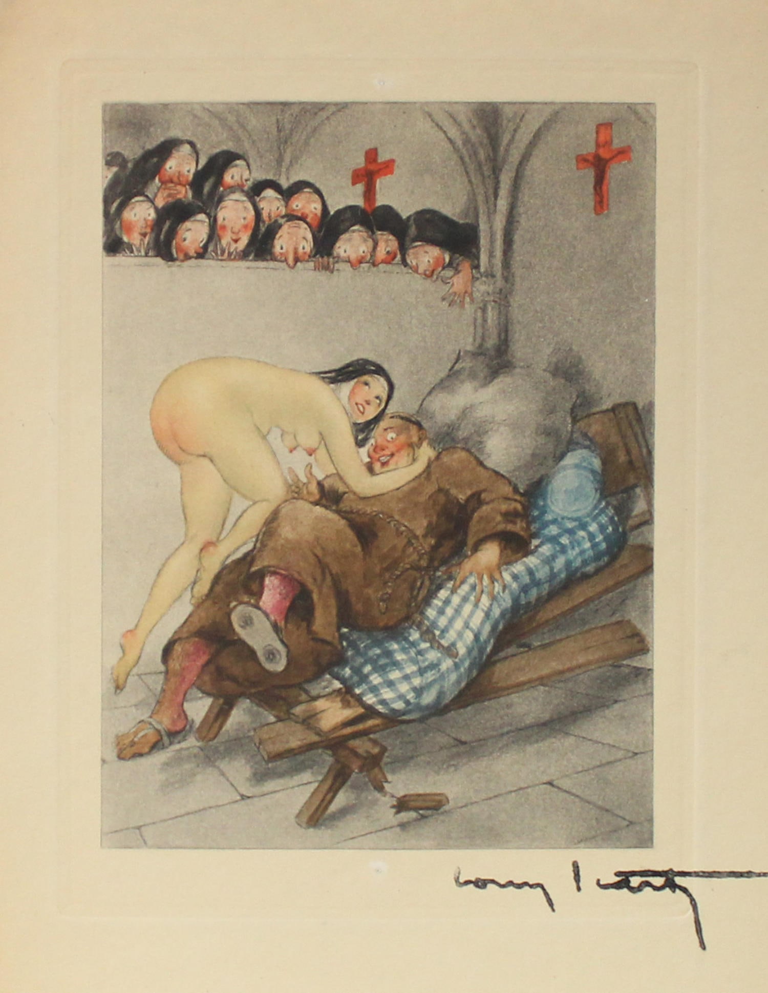 Louis Icart - Untitled: Artist: Louis Icart Title: Untitled Year: 1936 Dimensions: 9.5in. by 7.3in. Edition: From rare limited edition Publisher: Le Vasseur et Cie Paris Suite: Gargantua et Pantagruel Medium: Original