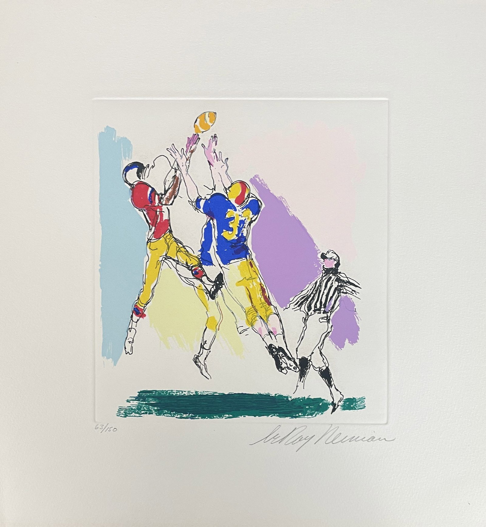 Leroy Neiman - Football 9: Artist: Leroy Neiman Title: Football 9 Year: 1972 Dimensions: 12 3/4 x 13 1/2 in. Edition: From the rare limited edition of 150 Medium: Original lithograph on