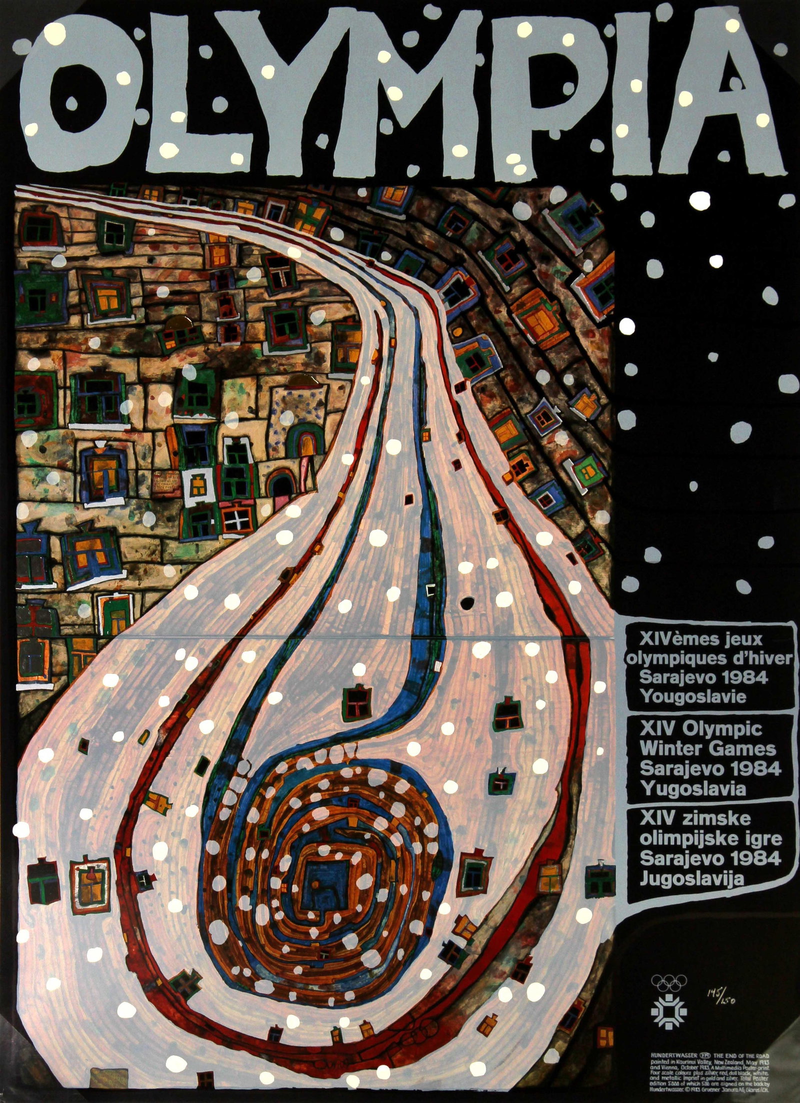 Friedensreich Hundertwasser - Olympia The End of the: Artist: Friedensreich Hundertwasser Title: Olympia The End of the Road Year: 1984 Dimensions: 32.75in. by 24in. Edition: From the limited edition of 150 Medium: