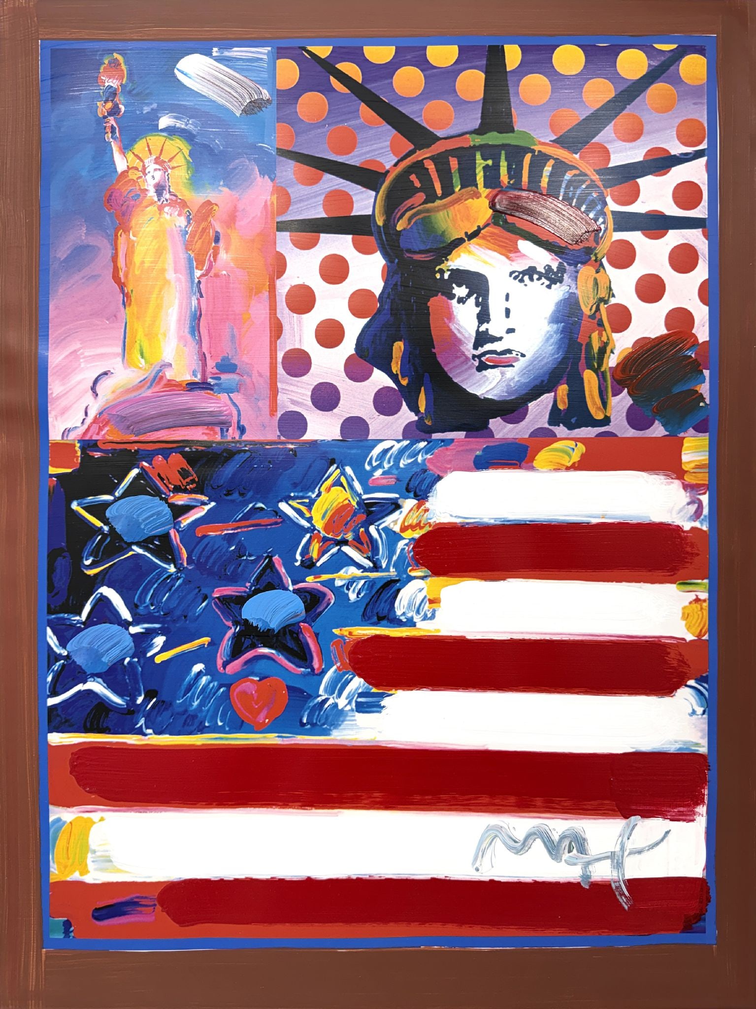 Peter Max - God Bless America II: Artist: Peter Max Title: God Bless America II Year: 2005 Dimensions: 24 x 18 in. Edition: Original work of art Medium: Mixed media with acrylic and lithography on paper Condition: Excellent Signature