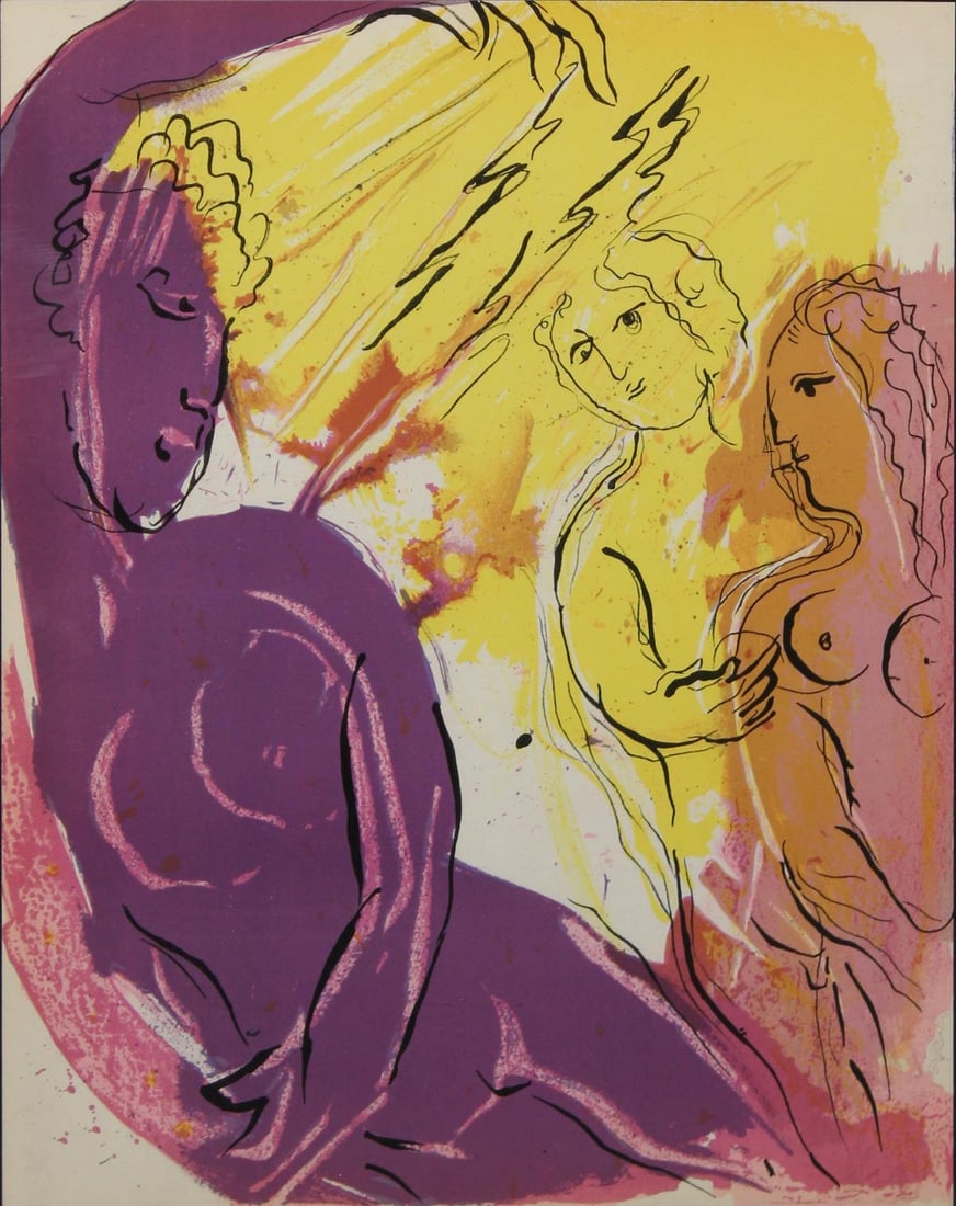 Marc Chagall - Angel of Paradise: Artist: Marc Chagall Title: Angel of Paradise Year: 1956 Dimensions: 10in. by 14in. Edition: From the rare limited edition Publisher: Editions de la Revue VERVE Paris Suite: The Bible Medium: Color