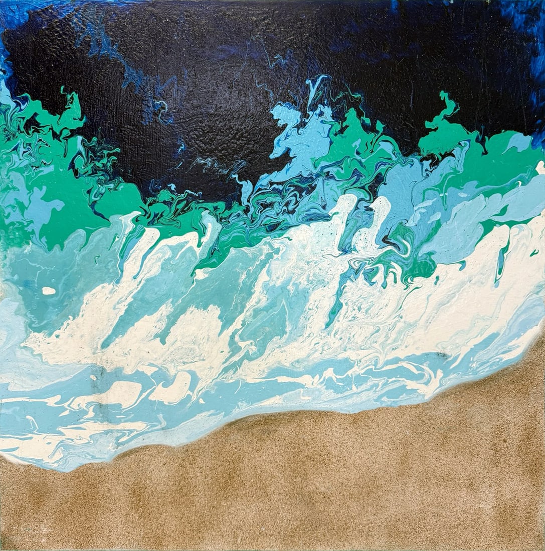 Unknown Artist - By the Beach: Artist: Unknown Artist Title: By the Beach Dimensions: 36 x 36 in. Edition: Unique original one of a kind work of art Medium: Mixed Media Painting on Canvas Condition: Excellent Signature Details: