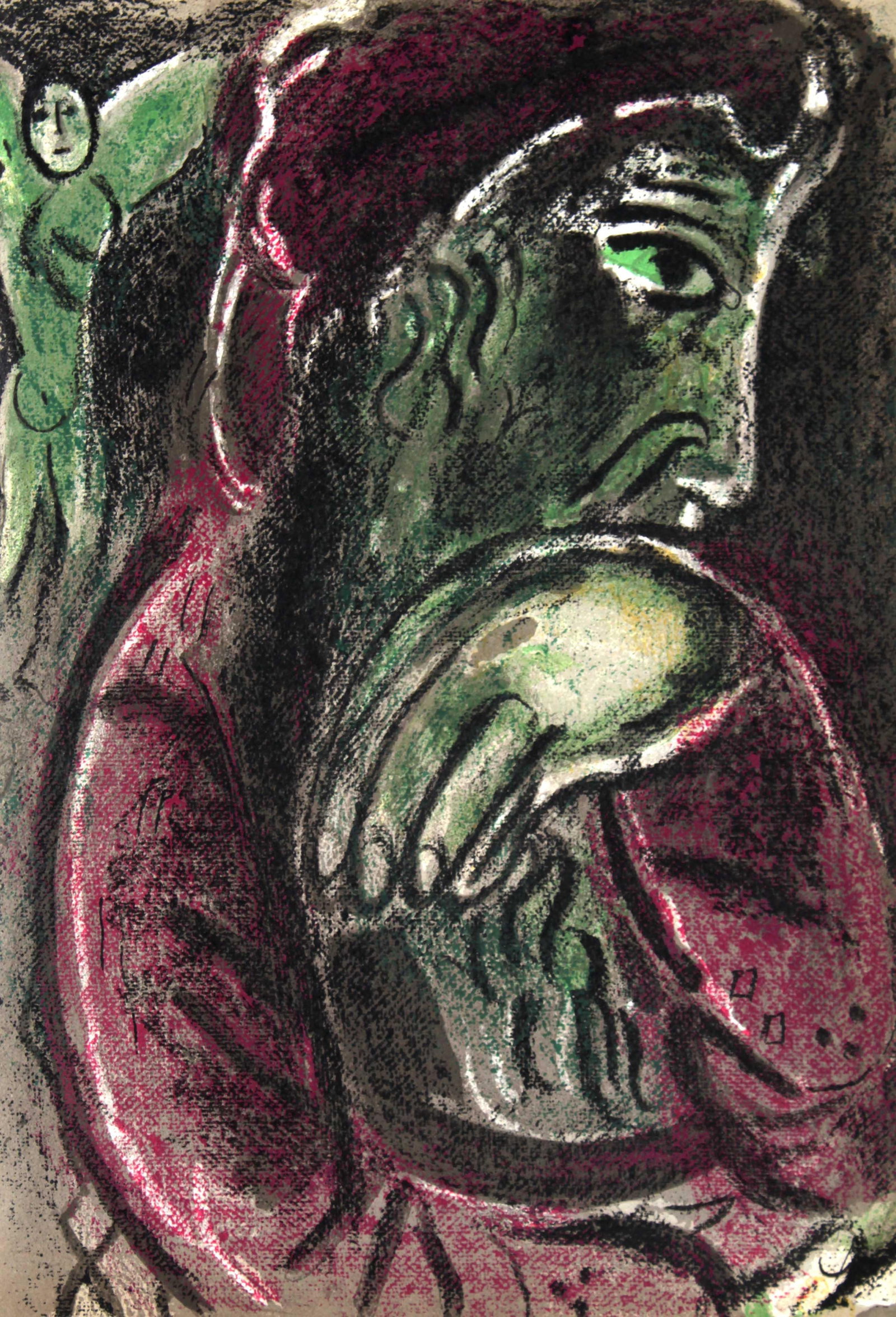 Marc Chagall - Job in Despair: Artist: Marc Chagall Title: Job in Despair Year: 1956 Dimensions: 10in. by 14in. Edition: From the rare limited edition Publisher: Editions de la Revue VERVE Paris Suite: The Bible Medium: Original