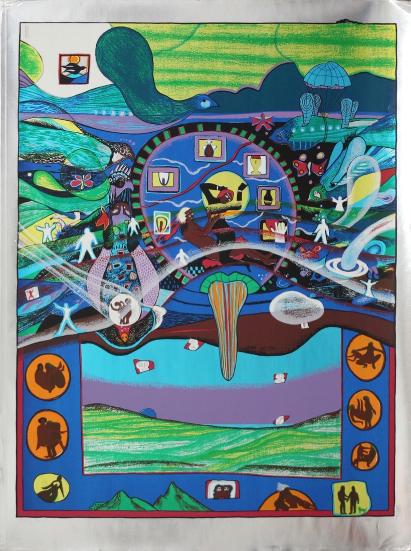 Helmut Kand - Erotik Sex Tantra: Artist: Helmut Kand Title: Erotik Sex Tantra Dimensions: 35.5in. by 16.5in. Edition: From the rare limited edition of 75 Medium: Original serigraph in colors with silver foil on museum board