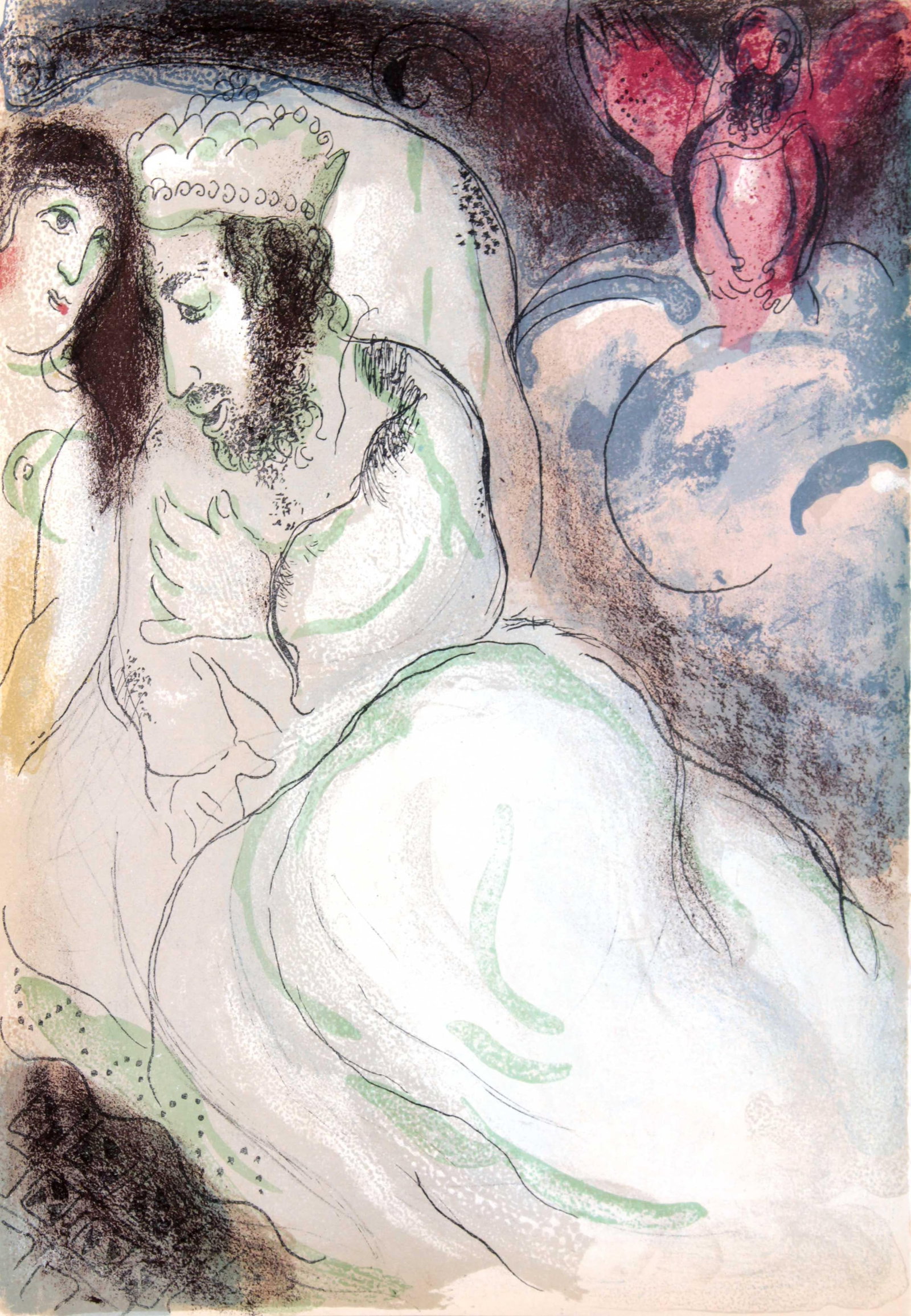 Marc Chagall - Sarah and Abimelech: Artist: Marc Chagall Title: Sarah and Abimelech Year: 1956 Dimensions: 10in. by 14in. Edition: From the rare limited edition Publisher: Editions de la Revue VER