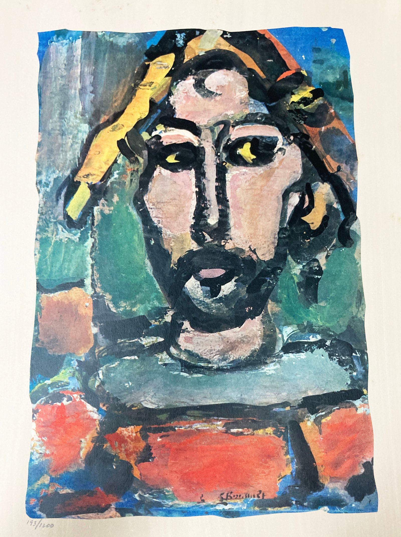 Georges Rouault - Guiquengrogue: Artist: Georges Rouault Title: Guiquengrogue Year: 1943 Dimensions: 17 x 12 1/2 in. Edition: From the rare limited edition of 1200 Publisher: Revue Verve Suite: Divertissement Medium: Lithograph on