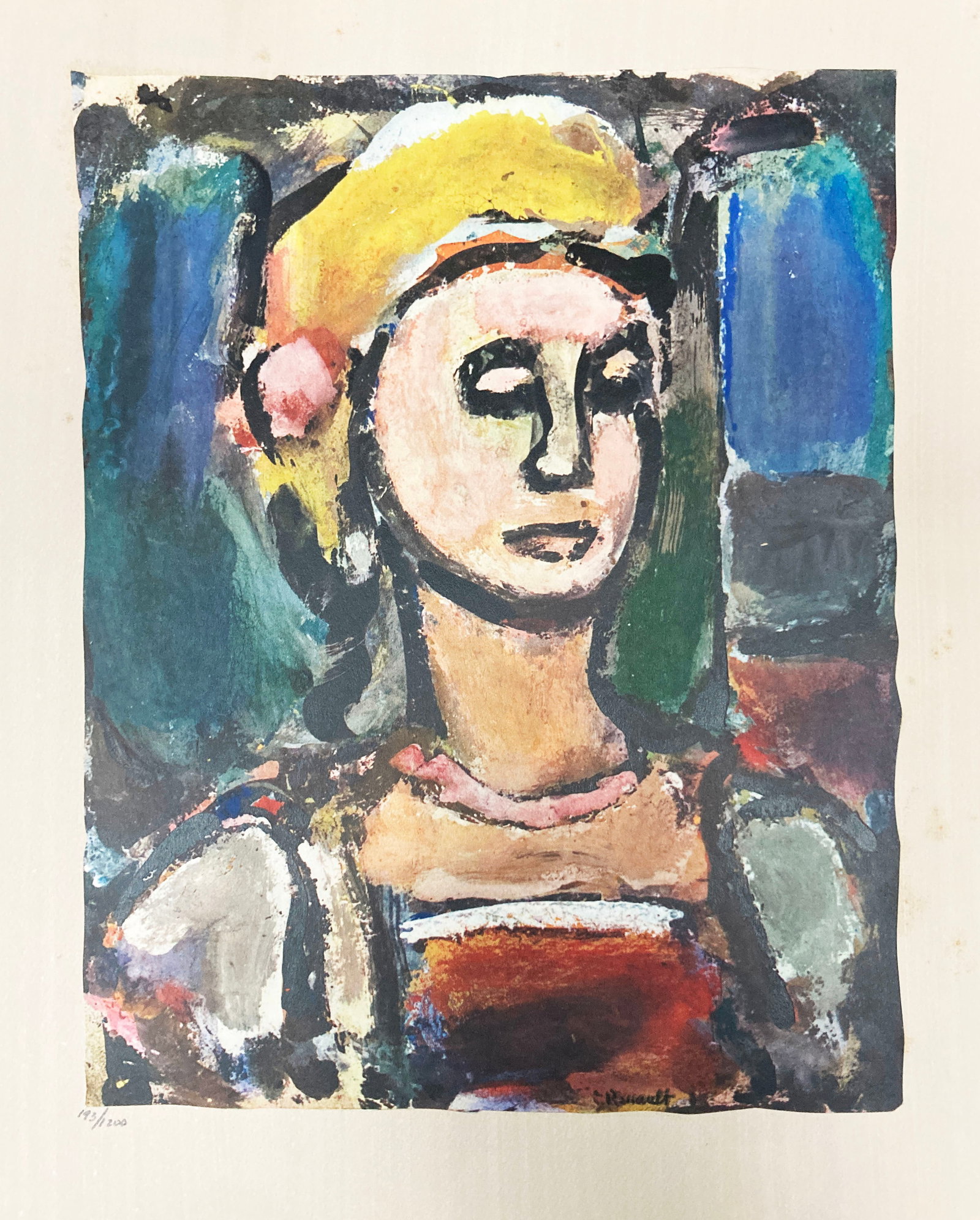 Georges Rouault - Margot: Artist: Georges Rouault Title: Margot Year: 1943 Dimensions: 17 x 12 1/2 in. Edition: From the rare limited edition of 1200 Publisher: Revue Verve Suite: Divertissement Medium: Lithograph on arches