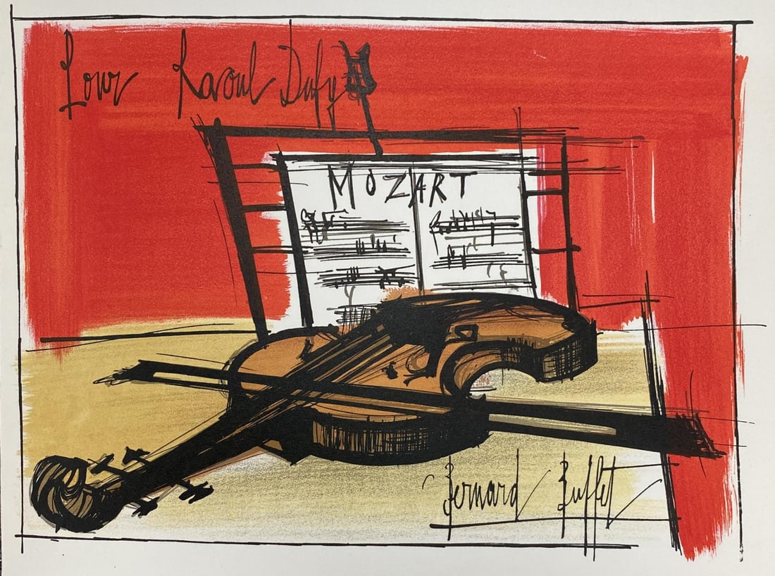 Bernard Buffet - Hommage a Raoul Dufy: Artist: Bernard Buffet Title: Hommage a Raoul Dufy Year: 1965 Dimensions: 9.5in. by 11.75in. Edition: From the rare limited edition of 975 Suite: Lettre A Mon Peintre Medium: Lithograph on paper