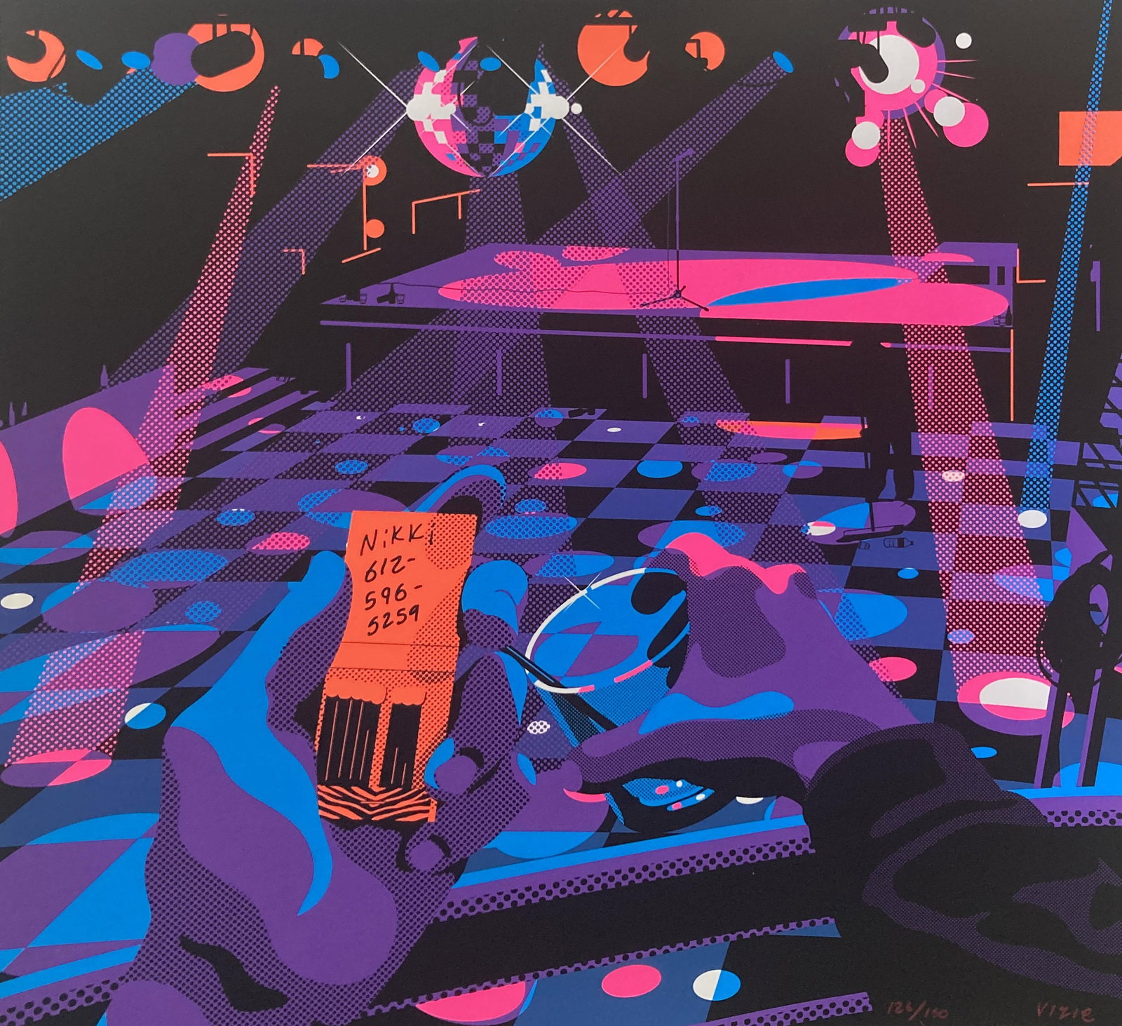 Vizie Vazzar - Darling Nikki: Artist: Vizie Vazzar Title: Darling Nikki Year: 2021 Dimensions: 19in. by 19in. Edition: From the rare limited edition of 150 Medium: Original Screen Print in Colors Condition: Excellent Signature