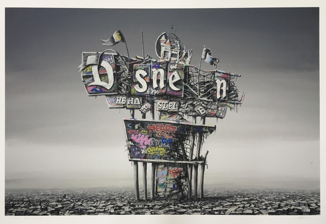 RoamCouch & Jeff Gilette - Ruined Sign: Artist: RoamCouch & Jeff Gilette Title: Ruined Sign Year: 2021 Dimensions: 34in. by 24in. Edition: From the Rare Limited Edition of 200 Medium: Giclee Print on Hahnemuhle 308gsm cotton rag paper
