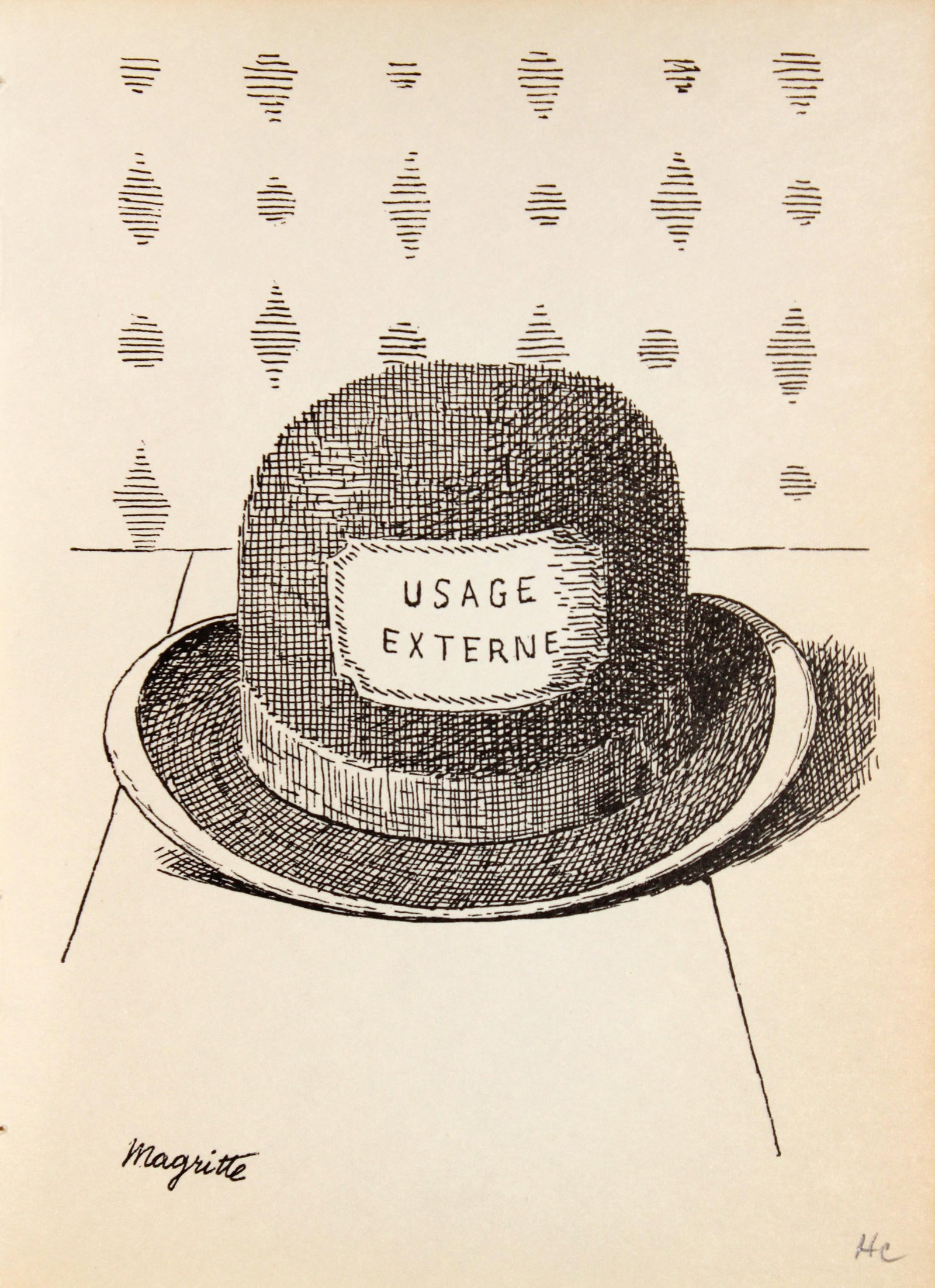 Rene Magritte - Untitled (Bowler Hat): Artist: Rene Magritte Title: Untitled (Bowler Hat) Year: 1966 Dimensions: 7in. by 5.25in. Edition: Numbered Ffrom the rare limited edition of 1077 Publisher: Le Soleil Noir Suite: Aube a L'Antipode