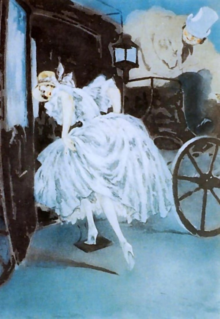 Louis Icart - Departure: Artist: Louis Icart Title: Departure Year: 1941 Dimensions: 16 7/8in. by 11 3/4in. Edition: From the rare limited edition Medium: Original etching on paper Condition: Excellent Signature Details: